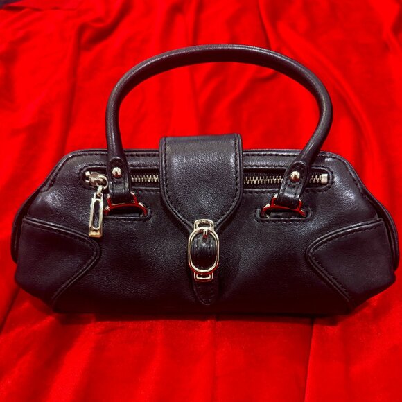 VINTAGE COLE HAAN BLACK LEATHER SILVER HARDWARE MINI BAG - Picture 1 of 14